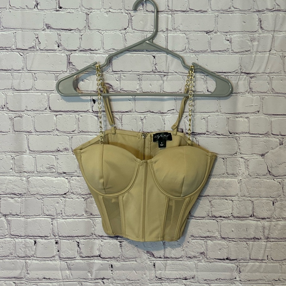 Stylish Tan Bustier Top with Chain Straps